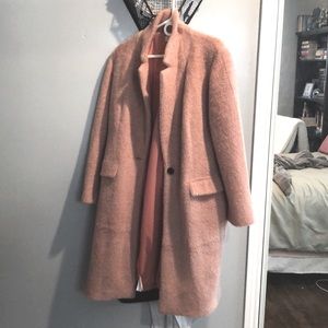 LOFT Pink Cozy Herringbone Coat